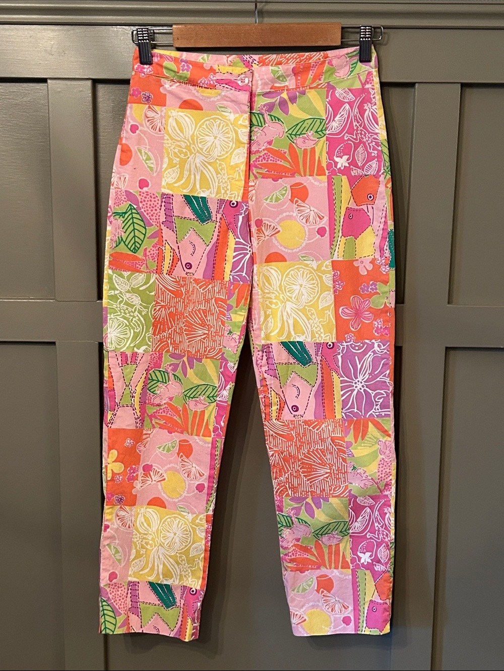 Lilly Pulitzer Vintage 1990s Patchwork Tropical Colorful Printed Pants Size 0